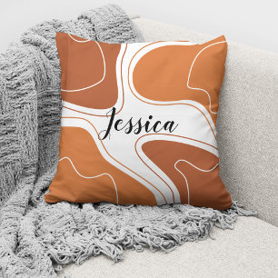 Coussin Motif abstrait boho moderne en terre cuite marron