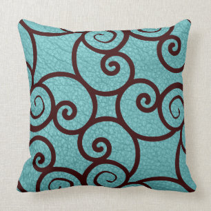 Coussin Motif Abstrait Brown sur un Turquoise sur Motif Tu