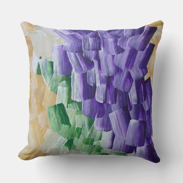 Coussin Motif Abstrait de brosse violet et vert (Recto)