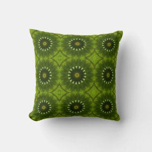 Coussin Motif abstrait de kaléidoscope en explosion verte
