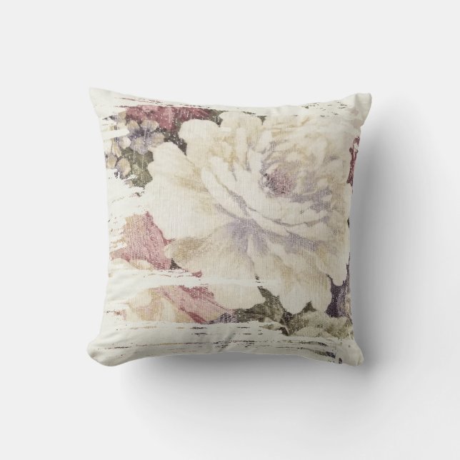 Coussin motif abstrait de pivoine couleur crème rétro (Recto)