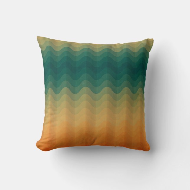 Coussin Motif Abstrait des vagues orange et verte (Recto)