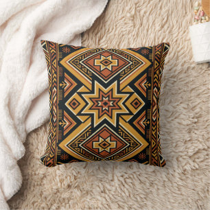 Coussin Motif Abstrait Géométrique Bohème Ocre Terracotta