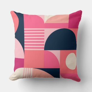 Coussin Motif Abstrait Géométrique Vibrant avec Rose et Nu