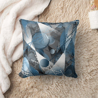 Coussin Motif abstrait gris, bleu, blanc.