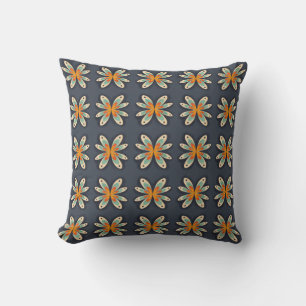 Coussin Motif abstrait rétro floral orange bleu marine 
