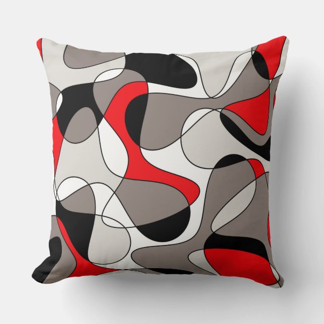 Coussin Motif Abstrait - rouge et gris. (Recto)
