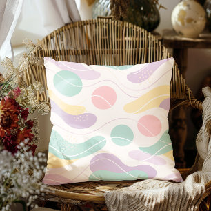 Coussin Motif Abstrait Sans Couture Pastel Vagues et Cercl