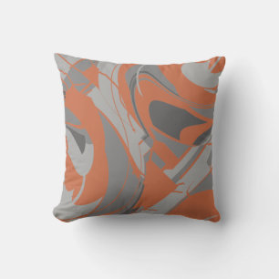 Coussin Motif Abstrait Tourbillonnant Gris Charbon Orange