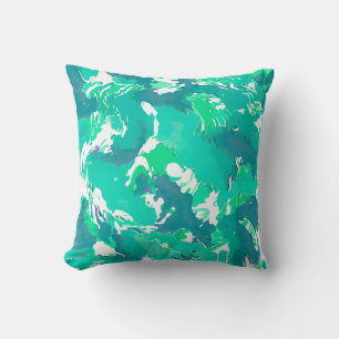 Coussin Motif abstrait Turquoise et blanc