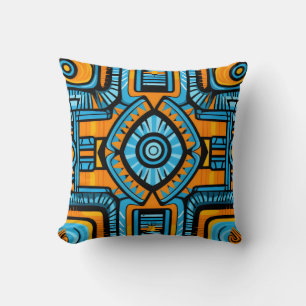 Coussin motif abstrait turquoise et bleu
