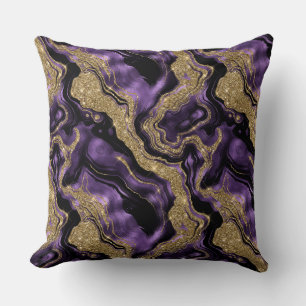 Coussin Motif agate scintillant violet et or élégant