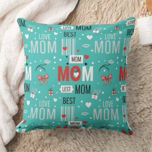 Coussin Motif Amour MAMAN Bande Dessinée Turquoise Rétro