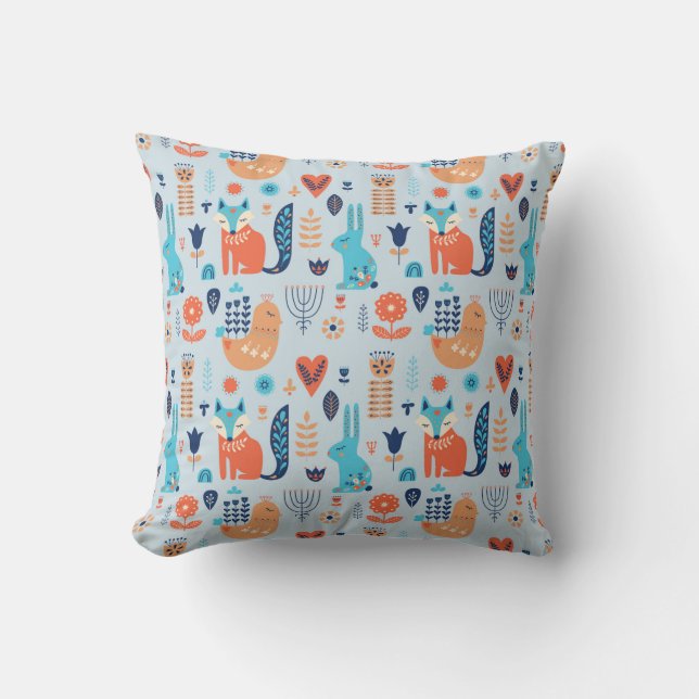 Coussin Motif animal de région boisée d'art populaire (Recto)