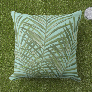 Coussin Motif Aqua de feuille de palmier vert tropical