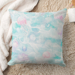 Coussin Motif aquarelle de méduses côtières
