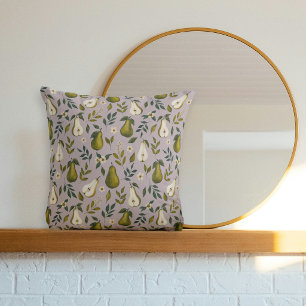 Coussin Motif aquarelle de poire verte sur lilas poussiére