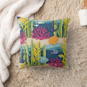 Coussin Motif aquarelle nautique rétro (10)