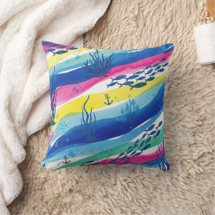 Coussin Motif aquarelle nautique rétro (3)