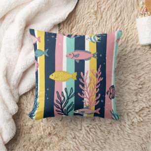 Coussin Motif aquarelle nautique rétro (7)