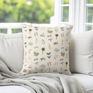 Coussin Motif aquarelle neutre de séjour estival côtier