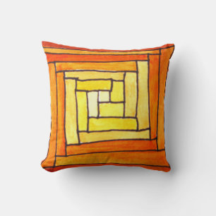 Coussin motif art déco marron jaune
