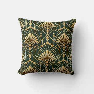 Coussin Motif Art Déco Or Émeraude