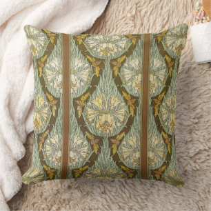 Coussin Motif Art Nouveau de lys et d'insectes de couleur 