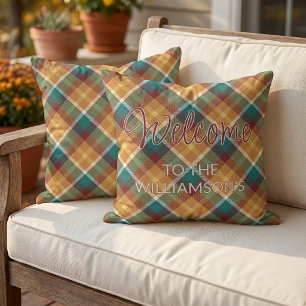 Coussin Motif artistique à carreaux de couleurs automnales