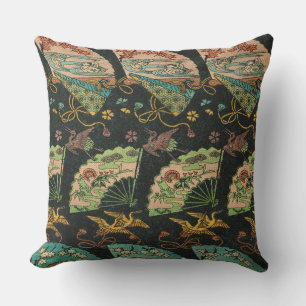 Coussin Motif artistique floral de grue et d'éventail japo