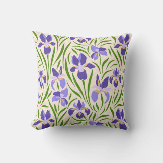 Coussin Motif avec iris violets et feuilles verts