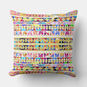 Coussin Motif aztèque tribal coloré