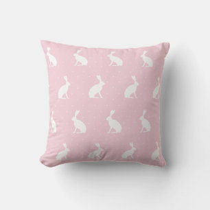 Coussin Motif blanc à lapins droits. Rose fille