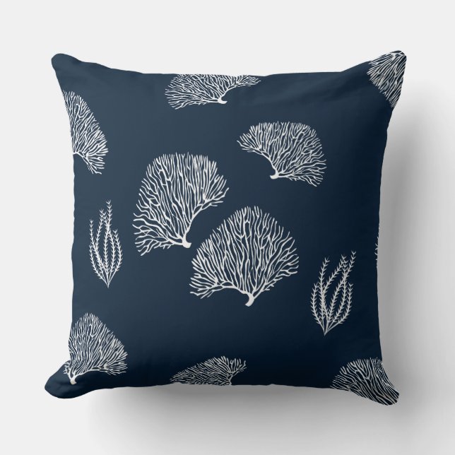 Coussin Motif blanc bleu nautique de récif coralien (Recto)