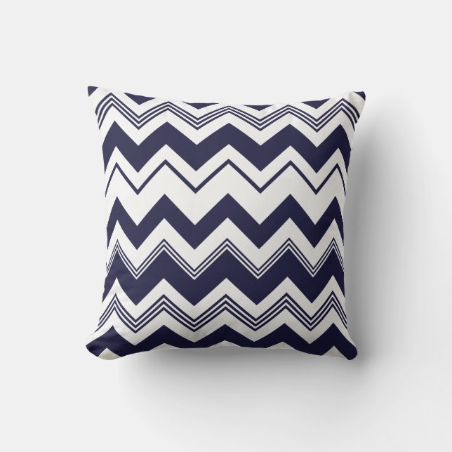 Coussin Motif blanc de Chevron de bleu marine (Recto)