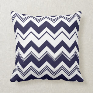 Coussin Motif blanc de Chevron de bleu marine