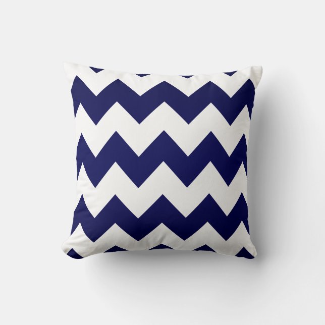 Coussin Motif blanc de Chevron sur le bleu marine (Recto)
