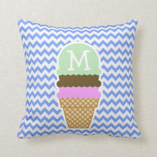 Coussin Motif bleu de Chevron ; Cornet de crème glacée
