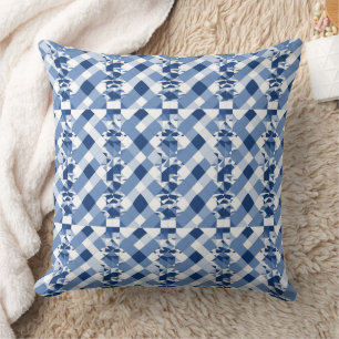 Coussin Motif bleu et blanc à damiers