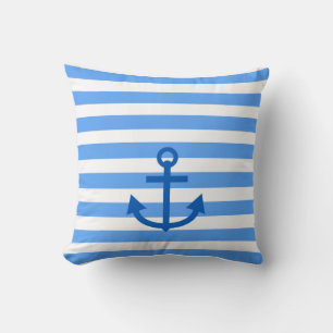 Coussin Motif Bleu et blanc avec Ancre
