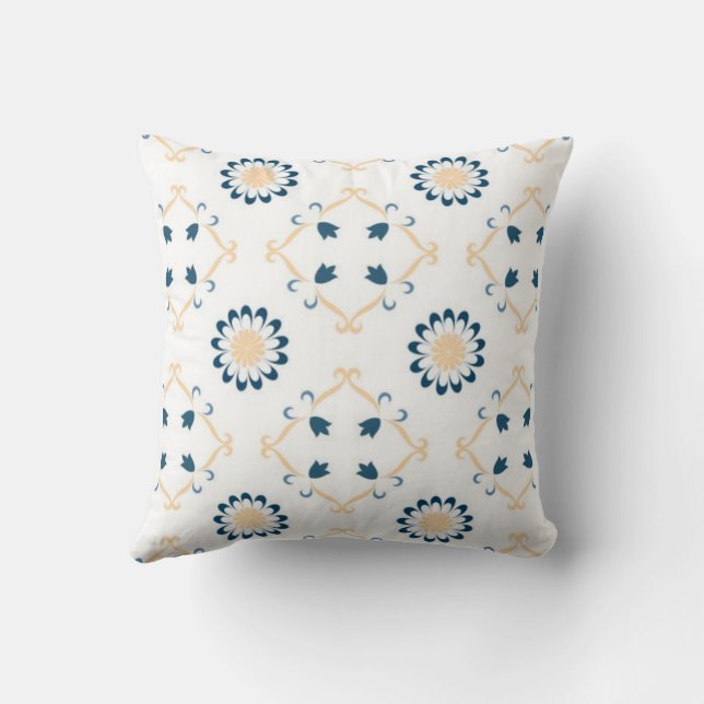 Coussin Motif bleu foncé et jaune crémeux (Verso)