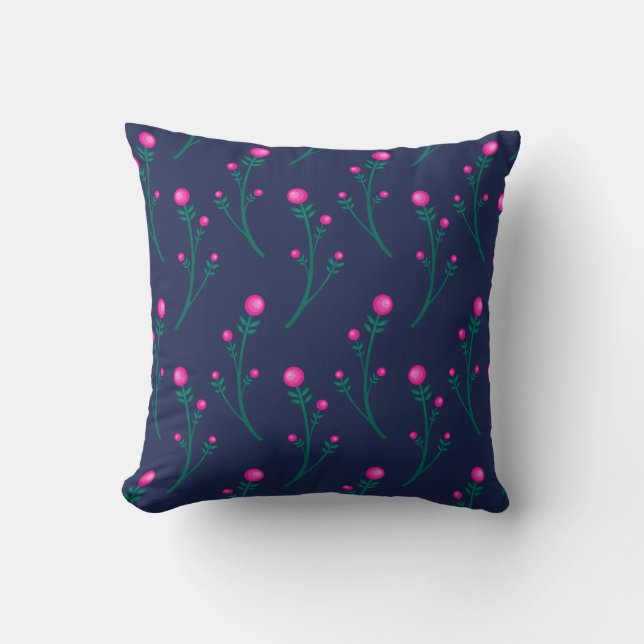 Coussin Motif bleu marine et rose chaud Floral Berries (Recto)