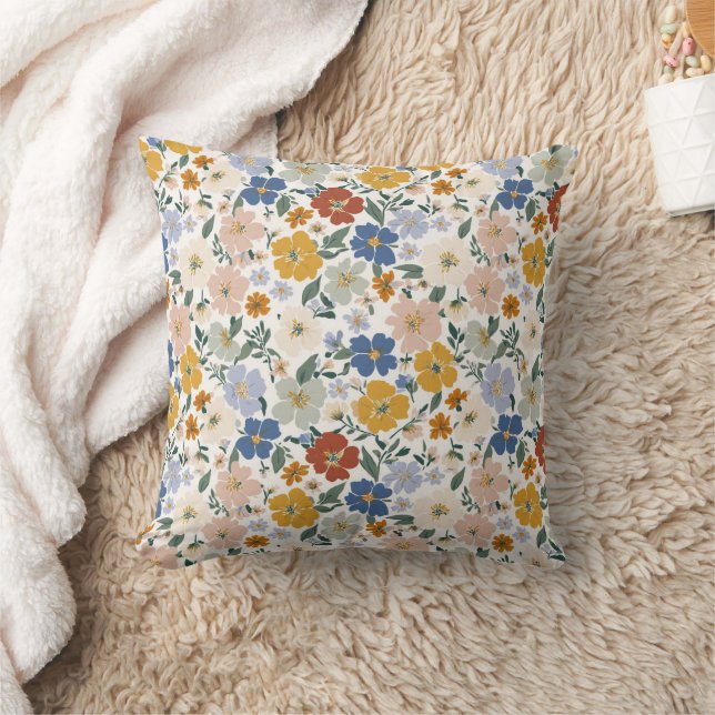 Coussin Motif Bohème de Prairie de Fleurs Sauvages (Couverture)