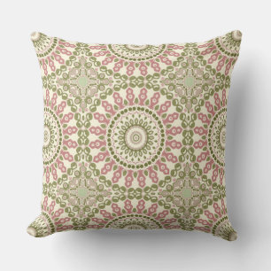 Coussin Motif Bohème Vintage Mandala Vert et Rose