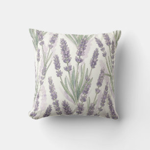Coussin Motif botanique à l'aquarelle de brins de lavande