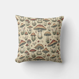 Coussin Motif botanique de Champignons en Brown et beige