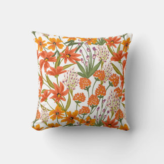 Coussin Motif botanique de fleur sauvage orange