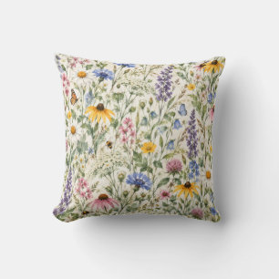 Coussin Motif botanique de prairie fleurie