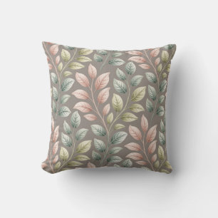 Coussin Motif botanique élégant aux feuilles roses et saug