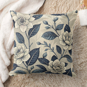 Coussin Motif botanique floral bleu vintage (10)